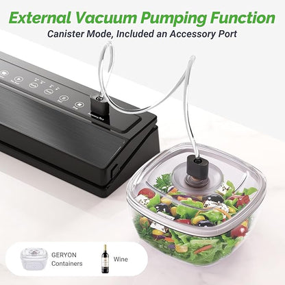 GERYON Vacuum Sealer Machine, Food Vacuum Sealer with Powerful Suction | Slim Design | Easy to Use | Led Indicator Lights for Sous Vide, Meal Prep, w/Starter Kits for Vacuum Seal Container (Black）
