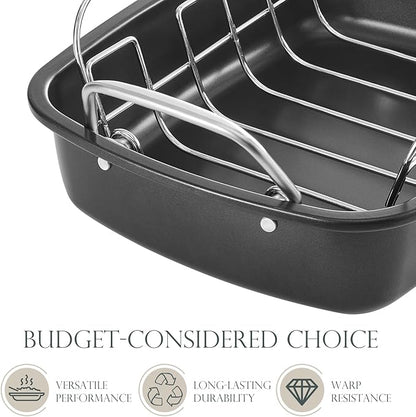 KITESSENSU Nonstick Turkey Roasting Pan with Rack, Gold