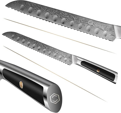 Sunnecko Bread Knife 8 inch, Serrated Bread Knife for Homemade Bread with 67-layers VG10 Damascus Steel Blade, Japanese Bread Knife with Solid Handle Bread Cutting Knife Bread Knives Cake Knife
