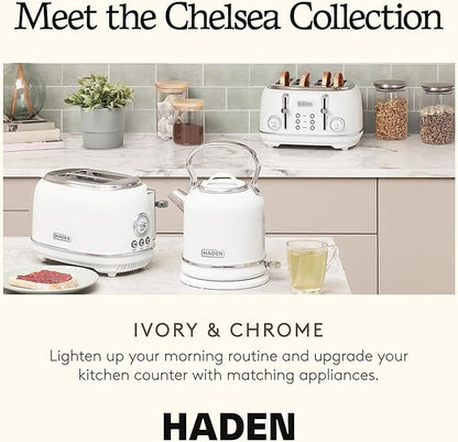 Haden Chelsea 4 Slice Wide Slot Toaster with Adjustable Browning Control, Ivory & Chrome
