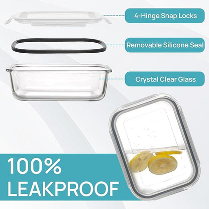 Vtopmart Glass Storage Containers with Lids, Meal Prep Food Container Sets, Lunch Box with Snap Airtight Lid for Microwave, Oven, Freezer and Dishwasher (10pack 35oz)