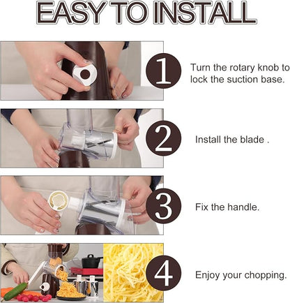 Ourokhome Rotary Cheese Grater Hand Crank, Kitchen Shredder Speed Mandolin Slicer Nut Grinder with Handle and Drum Blades for Cheese, Vegetable, Walnuts, Chocolate, Potato, Carrot,3 Blades, Coffee