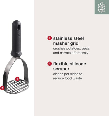 Zyliss Stainless Steel Potato Masher - Food Smasher for Potatoes, Avocados & More - Home Kitchen Essentials & Accessories - Manual Potato Masher Tool - Dishwasher-Safe Vegetable Masher - Grey