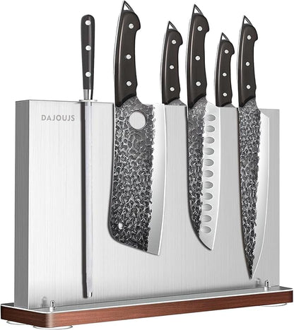 Magnetic Knife Block, Stainless Steel Magnetic Knife Holder for Kitchen Counter Universal Knife Block Without Knives, Strong Magnet Kitchen Knives Storage Organizer