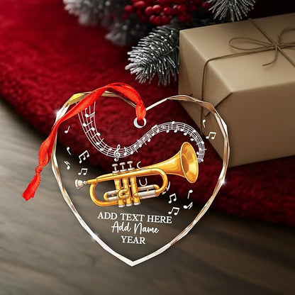 Customized Cornet Player Christmas Glass Ornament 2025, Personalized Text Name & Year Cornet Xmas Tree Ornaments, Music Instrument Themed Xmas Ornament Gift for Him Her, Music Lover Keepsake