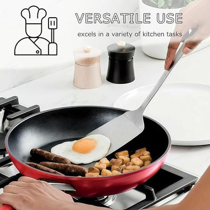 4pcs Cooking Utensils Set - Stainless Steel Kitchen Utensils, Heavy Duty Metal Kitchen Tools with Stainless Steel Spatula Solid & Slotted Turner, Ladle, Skimmer, Dishwasher Safe Easy to Clean