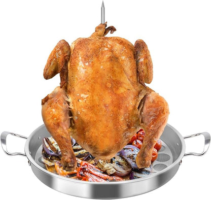 Stainless Steel Multi-Function Pastor Skewer Turkey Roasting Pan Suitable for Fried Corn Tortillas (Al Pastor), Shawarma Skewers,Chicken Leg Rack for Grill (Extra Large)