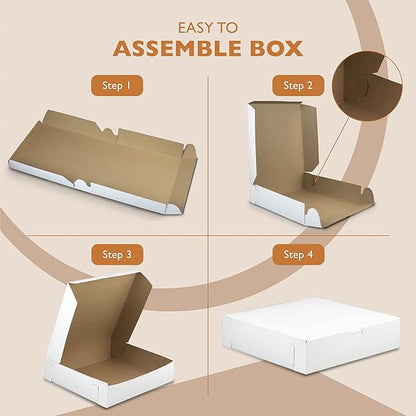 [25 Pack] White Pie Boxes 10x10x2.5" Square Bakery Boxes for Cookies, Cheesecake, Chocolate Covered Strawberries, Dessert, Macaroon, Bread Bulk Paper Cardboard Sweet Boxes for Surprises and Pastries