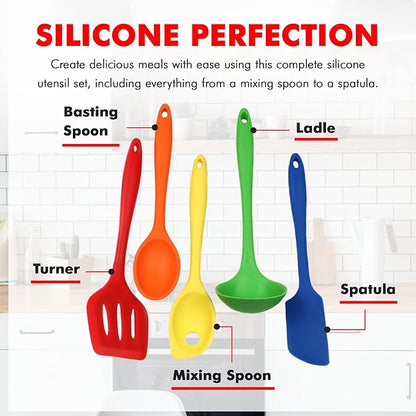 Chef Craft 5 Piece Multicolored Premium Silicone Kitchen Tool Set, Assorted (42086)