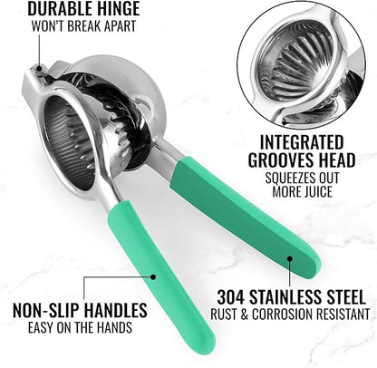 Zulay Kitchen Lemon Squeezer Stainless Steel with Premium Heavy Duty Solid Metal Squeezer Bowl and Food Grade Silicone Handles - Large Manual Citrus Press Juicer and SS Lime Squeezer (Mint)