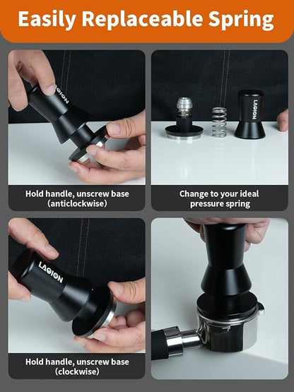 53.3mm Espresso Tamper, Coffee Espresso Accessories with Ergonomic Handle, Tamper Tool Espress Includes 15lb/25lb/30lb Replacement Spring, Coffee Tamper Fits for Breville 54mm Portafilters