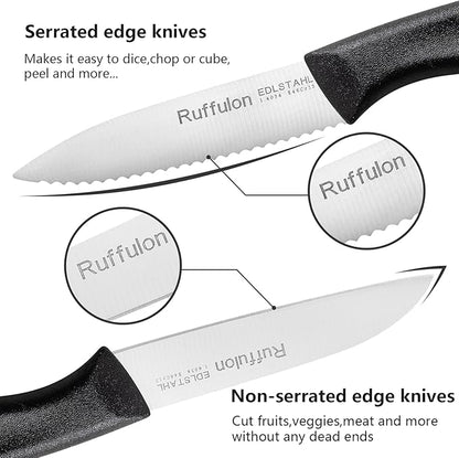 Vegetable and fruit knife set of six, high carbon stainless steel paring knife with ergonomic PP plastic handle, sharp, super sharp kitchen knife set.