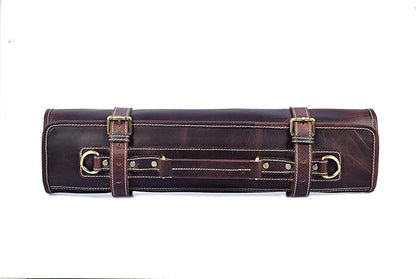 Leather Knife Roll Storage Bag, Elastic and Expandable 10 Pockets, Adjustable/Detachable Shoulder Strap, Travel-Friendly Chef Knife Case (Florida Brown, Leather)
