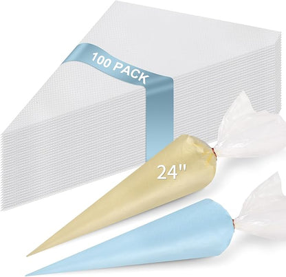 24 Inch Extra Large Piping Bags Disposable, 100 Pieces Icing Bags, Tipless Piping Bags, Thickened Pastry Bags, Non-Slip & Anti-Burst, Frosting Piping Bags for Cakes Cookies Decoration