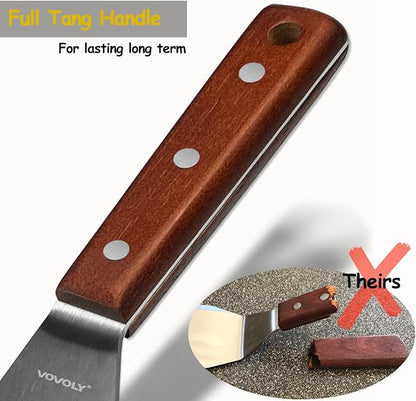 Professional Metal Spatula for Cast Iron Skillets and Flat Top Grills, Full Tang Wooden Handle,1.8mm Thick Stainless Steel Blade, Smash Burger Spatula Turner for Flipper, Cooking, BBQ, 4.7 x 2.7 Inch