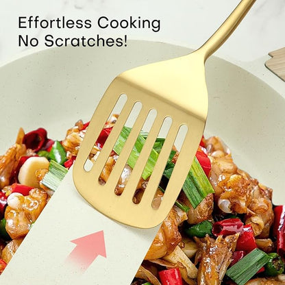 Lazycorner Kitchen Utensil Set 9-Piece Stainless Steel 304 Polished Mirror Finish Cooking Spoons, Slotted Spoon, Turner, Spatula, Pasta Spoon– Dishwasher Safe, Rust-Resistant
