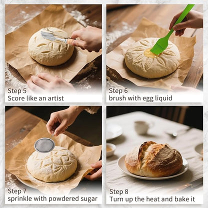 Bread Proofing Basket Set, Round 9 Inch and Oval 10 Inch Banneton Bread Bowl, Sourdough Bread Making Supplies Tools with Bread Lame, Danish Whisk, Bowl Scraper, Sourdough Scraper, Liners