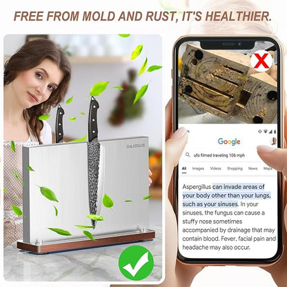 Magnetic Knife Block, Stainless Steel Magnetic Knife Holder for Kitchen Counter Universal Knife Block Without Knives, Strong Magnet Kitchen Knives Storage Organizer
