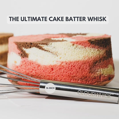 CLOUDWHISK™ 14-Inch Professional Balloon Large Stainless Steel Metal Cake Whisk. Specially designed for Folding and Blending Cake Batters to Achieve Fluffier Cakes