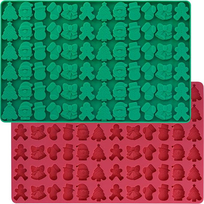 HKNMTT Mini Christmas Candy Molds, Silicone 72 Cavity Chocolate Mold, Tree Santa Snowman Stocking Bell Gingerbread Shape Gummy Making Set, Food Grade for Gifts Cookies Dog Treats