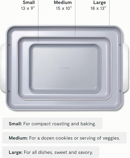 Caraway Non-Stick Ceramic Baking Sheet Trio - Naturally Slick Ceramic Coating - Non-Toxic, PTFE & PFOA Free - 18 x 13 Large, 15 x 10 Medium, & 9" x 13" Small - Black