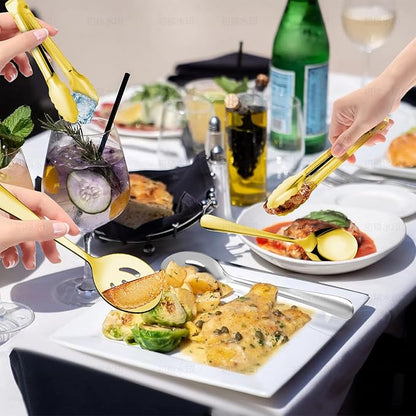 12PCS Gold Stainless Steel Serving Utensils Sets - Large Serving Spoons,Slotted Spoons,Serving Tongs,Appetizer Tongs,Utensills Sets for Buffet Catering Banquet Party (Gold)