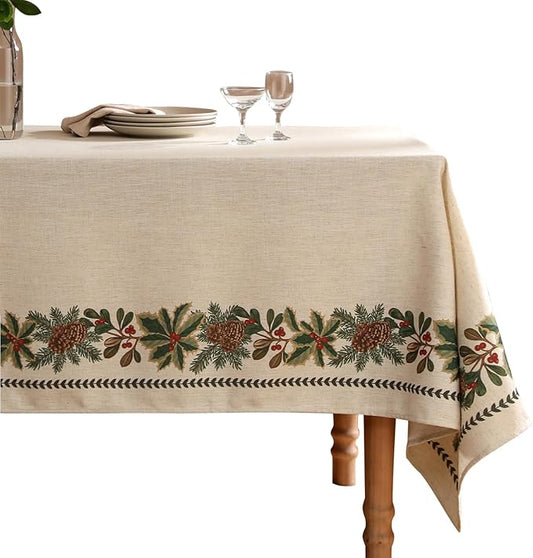 ISAENNE Designer Christmas Linen Table Cloth for Rectangle Table,Light Beige Western Tablecloth,Wrinkle Resistant Decor Tablecloths for Dining Thanksgiving Kitchen Christmas,55"*79"-Carol G