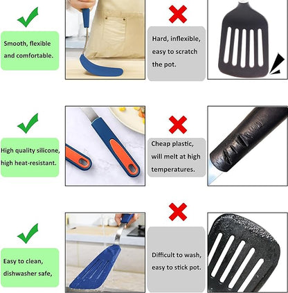 To encounter 2 Pieces Silicone Spatula set, Non-Stick Turner Spatulas, Heat Resistant Silicone Cooking Flipper for Eggs, Fish, Pancakes, Navy Blue