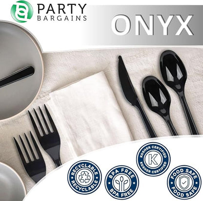 Party Bargains Disposable Cutlery set, Onyx Design, 360 Pieces: 180 Forks, 120 Spoons, 60 Knives