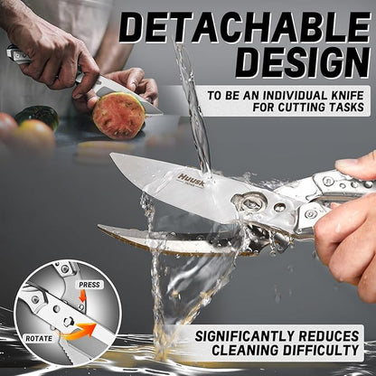 Huusk Kitchen Scissors All Purpose Poultry Shears Heavy Duty Ultral Sharp Detachable Kitchen Shears for Chicken Bone Turkey Silvery Stainless Steel Cooking Shear Thanksgiving