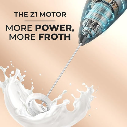 Zulay Kitchen Powerful Milk Frother Wand With 4 AA Duracell Batteries - Ultra Fast Handheld Drink Mixer - Electric Whisk Foam Maker for Coffee, Lattes, Cappuccino, Matcha & Creamer