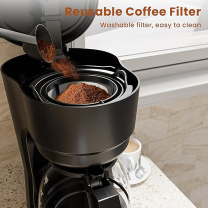 WAA 5 Cup Drip Coffee Maker, Portable Coffee Machine with Programmable Timer, Coffee Pots with Reusable Filter, Auto Shut-Off and Keep Warm Plate, Delay Brew, 25oz Water Tank, Black