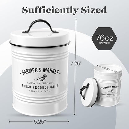 Amici Home Farmers Market Metal Canister | Dry Food Storage Container | Airtight Lid | 76 Ounce Capacity | Farmhouse Décor | Metal Canister for Kitchen Countertop