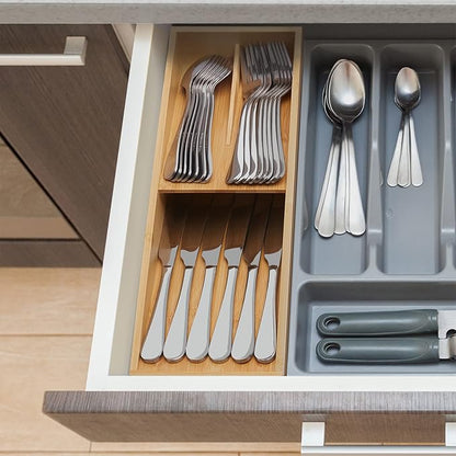 Bamboo Silverware Drawer Organizer, Kitchen Cutlery Tray,Utensil Holder for Spoons, Forks, Knives in Kitchen