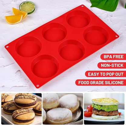 CAKETIME Muffin Top Pan, Silicone Molds for Breakfast Sandwiches, English Muffins, Whoopie Pies, Corn Bread, Egg Bites, Tarts - 2 Pack Red