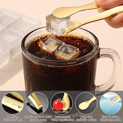 8PCS Gold Mini Metal Tongs, 4.3" Stainless Steel Tiny Tong, Small Kitchen Accessories for Serving Food, Ice, Sugar Cube, Salad, Toaster, Desserts