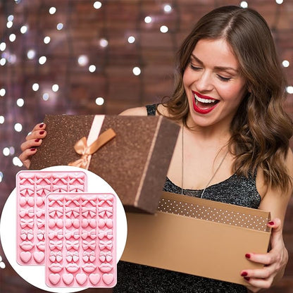 2PCS Silicone Molds Candy Bow Chocolate Silicone Mold Lip Chocolate Mold Heart Chocolate Molds, 33 Cavity Heart Shaped Mold for DIY Resin Product, Baking, Candy, Candles Pink