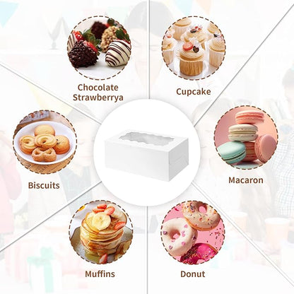 Bento Cake Box With Cupcakes, Clear Window 5 Holes Bento Combination,6 Sets: Cookie Boxes Fit 4 Regular Cupcake and Mini Cakes, Christmas Wedding Birthday Party (White/clear, 1+4/6pcs)