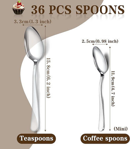 Pleafind 36Pcs Coffee Spoons, 4.7 Inch Spoons Silverware, Stainless Steel Tea Spoon, Mini Spoon, Mirror Polished Teaspoons for Home, Kitchen, Restaurant, Dishwasher Safe