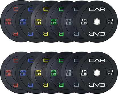 CAP Barbell 2-Inch Olympic Bumper Plate Weight Set with 6 Post Rack | 100-370 lbs | Multiple Options
