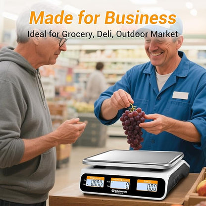 Commercial Kitchen Scale 66LB/30KG, Dual Upgrade LCD Display, Digital Price Computing, 5g Precision, Stainless Steel Pan for Produce, Meat, Food, Ideal for Farmers Market, Deli, Retail Outlets