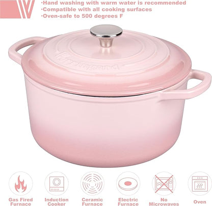 Enameled Cast Iron Dutch Oven Pot with Lid, for Sourdough Bread Baking, Round Dutch Ovens, 4.5 Quart, Pink
