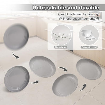 12 Pcs Unbreakable Deep Dessert Plates Set, 8 inch Reusable Plastic Wheat Straw Plates, Microwave and Dishwasher Safe Plate for Kitchen, Lightweight Plate for Dessert, BPA Free, Black