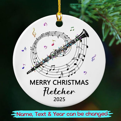 Awesome Clarinet Musical Ceramic Ornament, Custom Text Year Name Clarinetist Xmas Tree Ornaments Gift for Women Men Clarinet Instrument Player, Personalized Clarinets Ceramic Christmas Ornament 2025