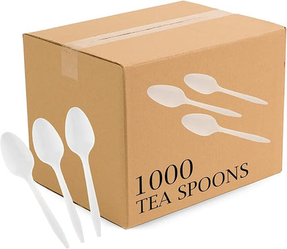 Plasticpro Cutlery Plastic Teaspoons Medium Weight Disposable Silverware White (1000 Count)