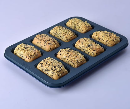 Monfish Mini loaf pan 8 cativy Small Rectangle brownie cake pan Carbon Steel Royal blue non stick