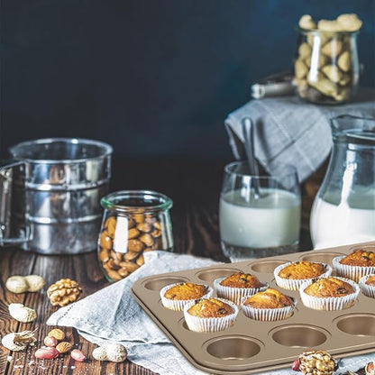 Nsmykhg 24-Cup Nonstick Mini Cupcake & Muffin Pans - Carbon Steel Baking Pans, 3 Pack, Durable Muffin Tin, Easy to Clean, Perfect for Baking Cupcakes & Mini Muffins, Oven Safe, BPA-Free