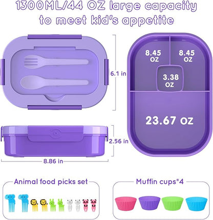 Lunch Box Kids Adult Bento Box Bento-Style Lunch Box 1300ml Ideal Portion Size Leak Proof for Teens Toddlers, BPA Free Lunchbox Containers for School Work Picnic (Purple)