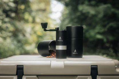 VSSL Nest Pour Over Coffee Kit + Java G25 Grinder Gift Set, Contains Two 10 Oz Mugs, Splash Proof Lid, Pour Over Coffee Dripper, Java G25 Grinder and Storage Connector, Black