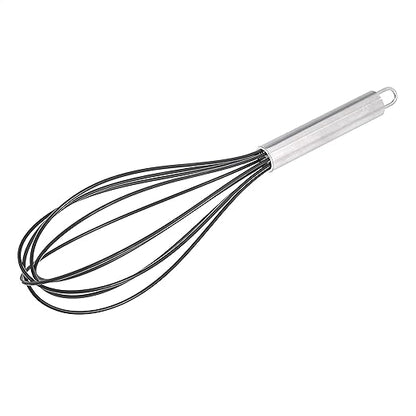 Amazon Basics Stainless Steel and Silicone Non-Stick Coated Whisk Set, 8", 10", and 12", Pack of 3, Black